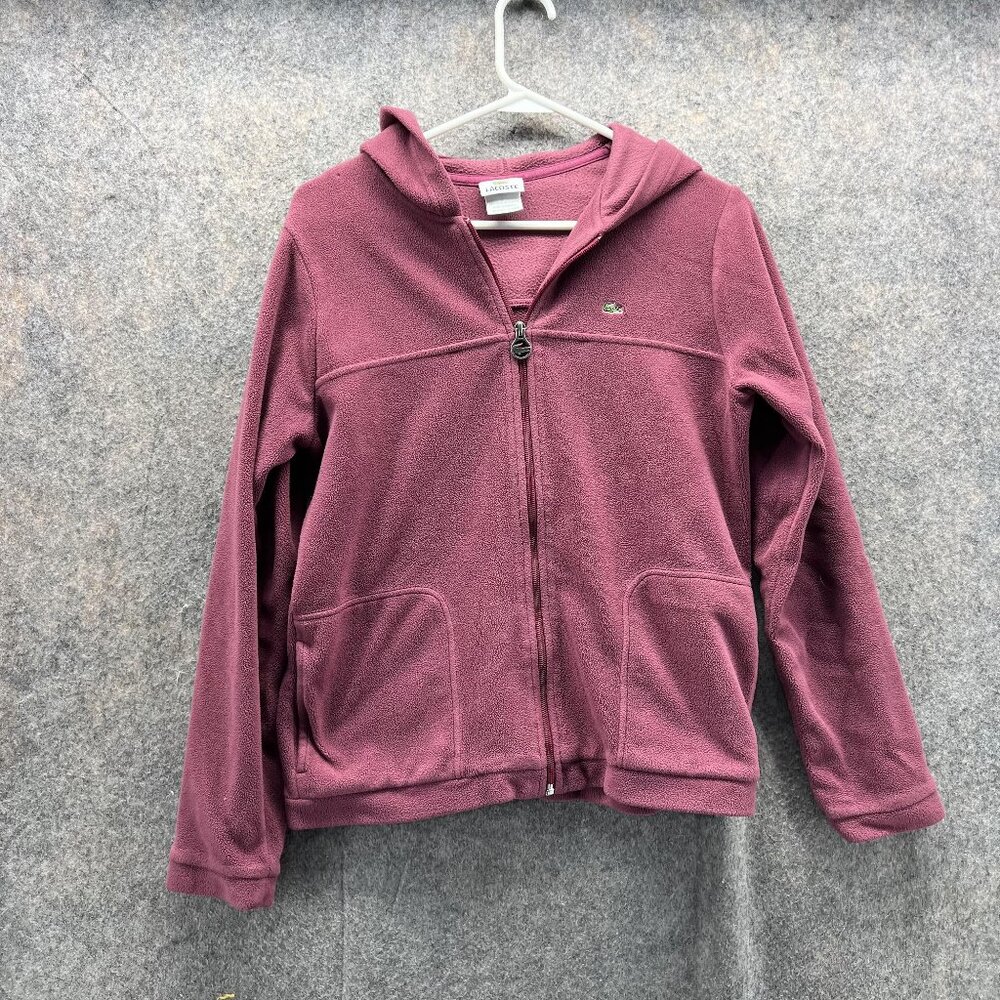 Lacoste Jacket Womens Medium 40 Burgundy Full Zip Hoodie Sweatshirt Logo Cotton